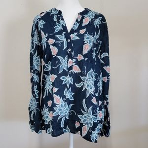 Carve Designs Navy Floral Dylan Gauze Long Sleeve Shirt Size Large